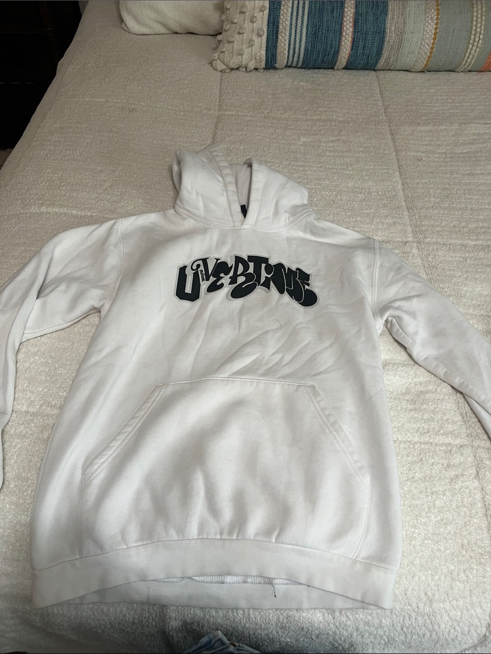 White Graphic Hoodie with Black Logo - Unbranded